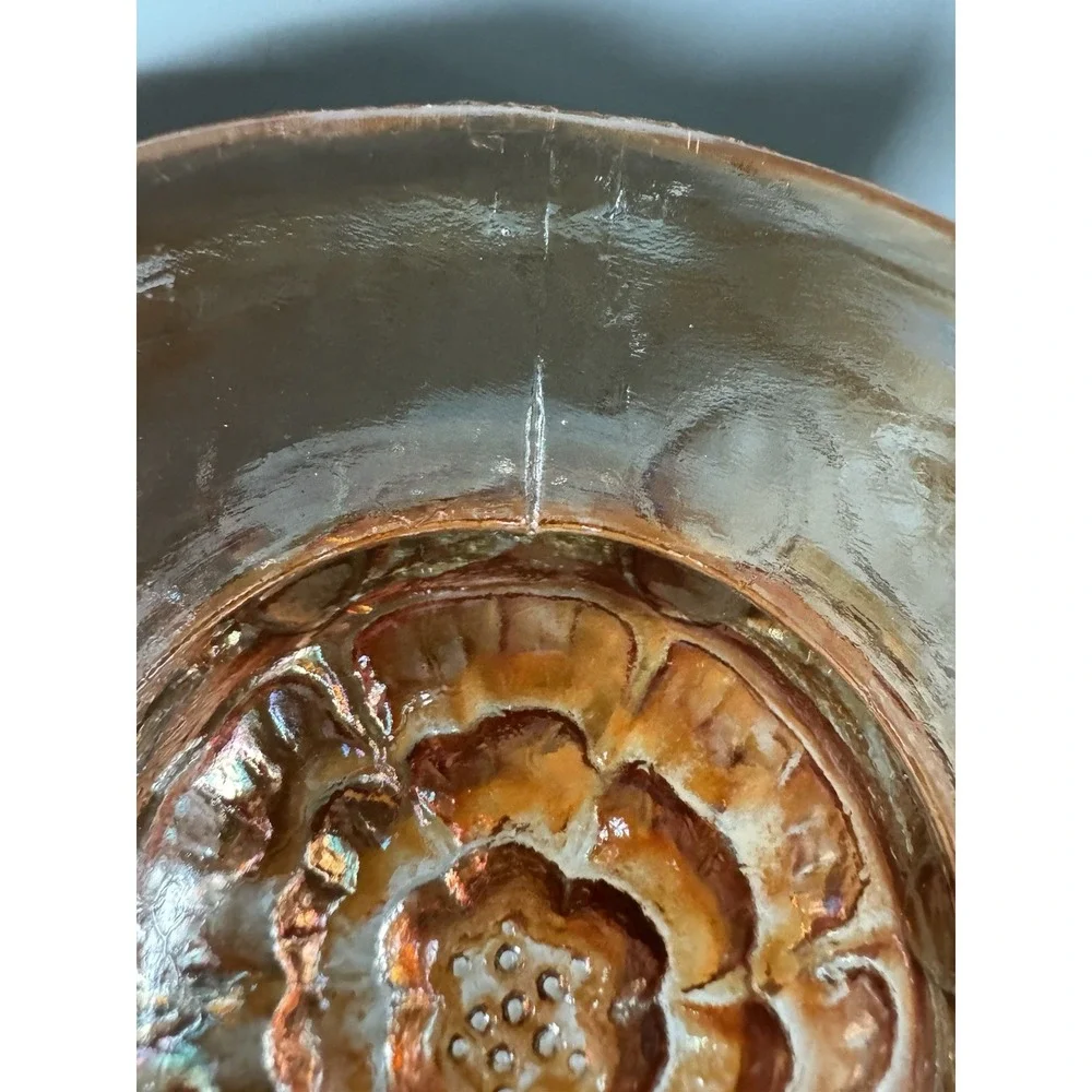 Antique Dugan Marigold Carnival Glass Double Stem Rose Ruffled Bowl 8.5 In
